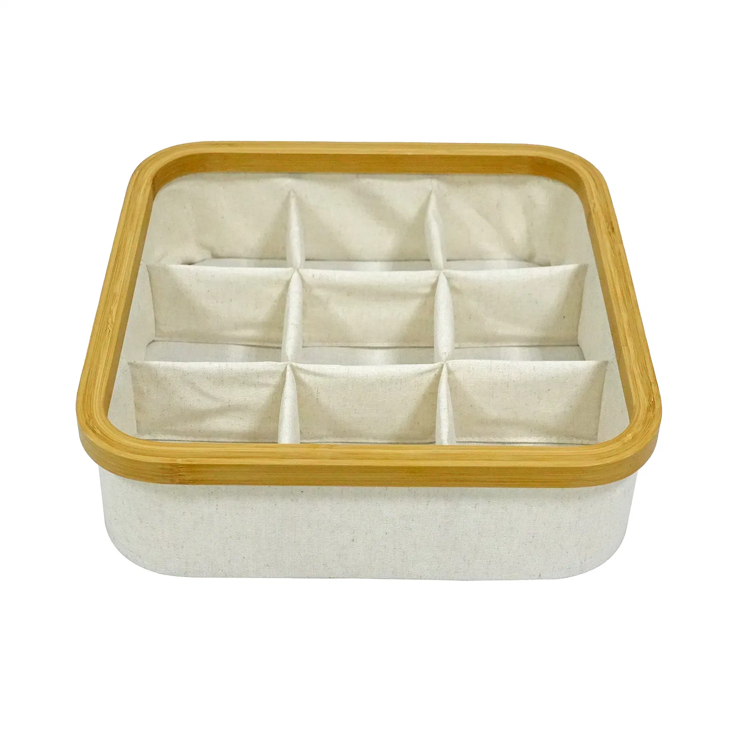 Bamboo Framed Fabric Drawer Organizer Multi-Purpose Storage Box Set for Cosmetics