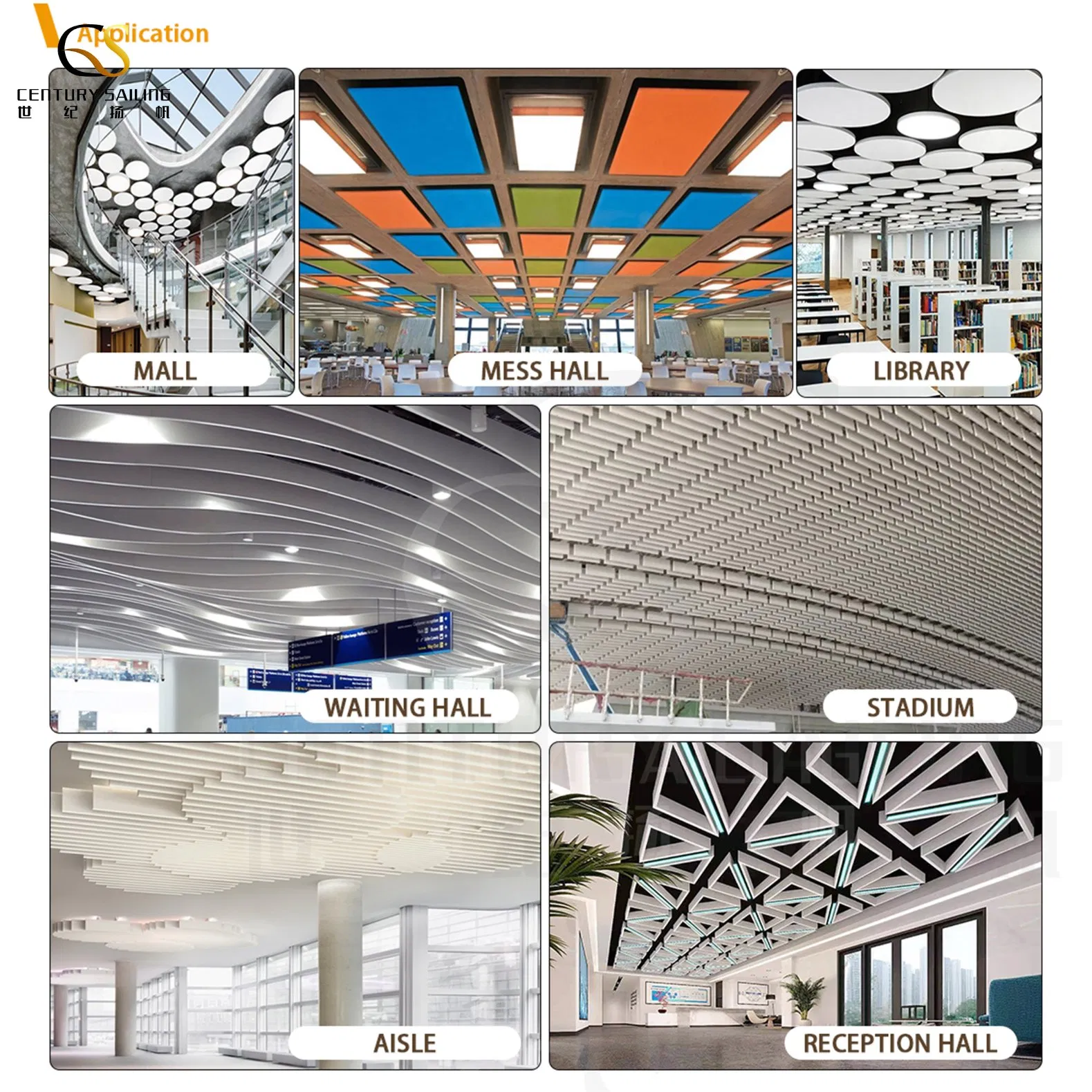 High Strength Light Weight Fiberglass Acoustic Clouds Sound Absorption Ceiling Panels