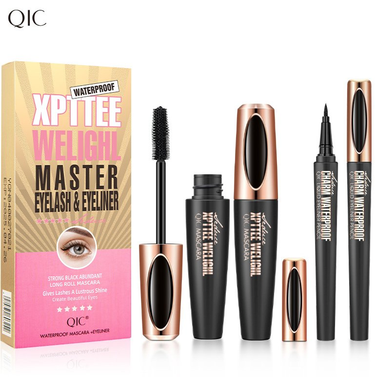 Online Wholesale and Retail High Quality Eyeliner Waterproof Mascara Set 2 in 1 Black Mascara Curling Slim Eyeliner Pen Eyes Makeup 4D Curling Mascara