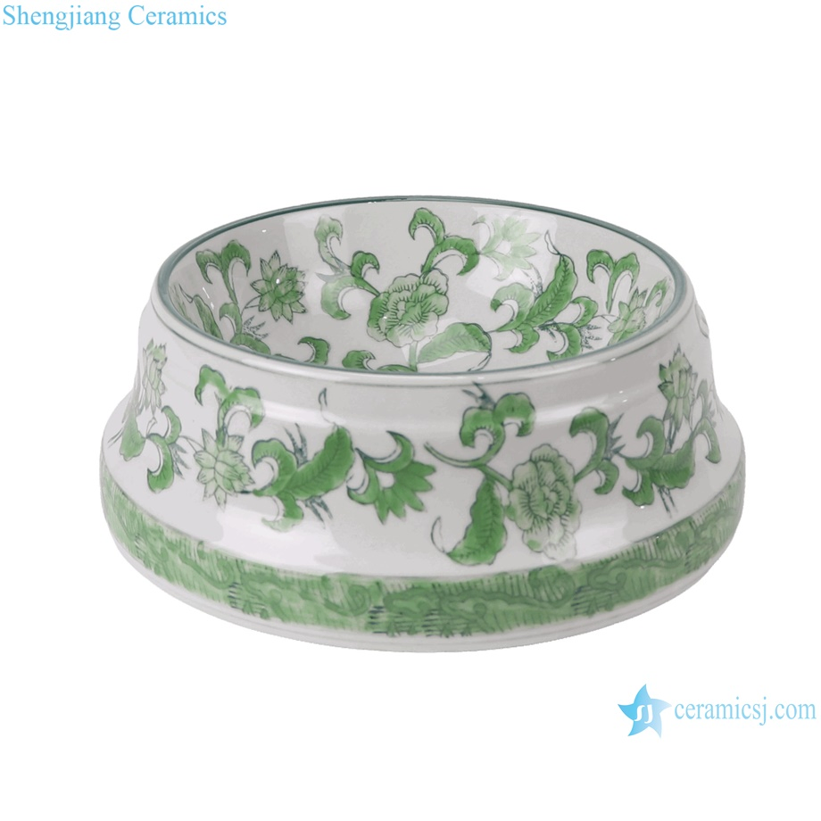 New Green and White Floral Pattern Ceramic Pet Food Bowl