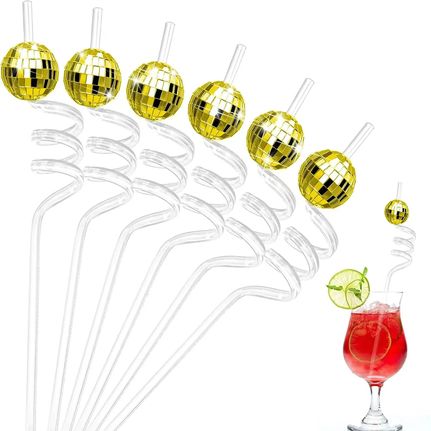 Plastic Straw Disco Mirror Ball Shape Spiral Straw Party Product Decoration Can Be Customized