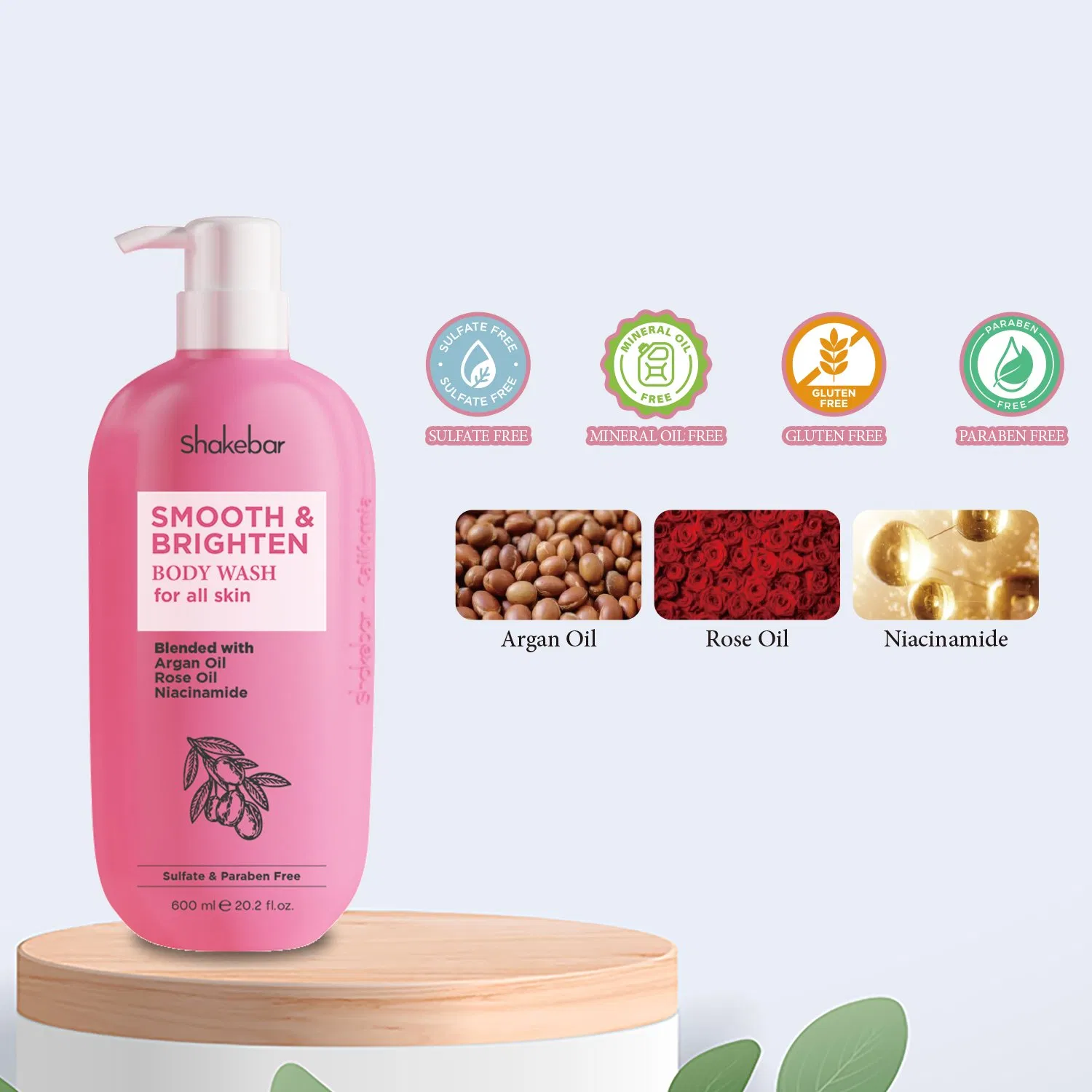 Shakebar 500ml Moisture Smooth & Brighten Body Wash Natural High Quality Body Care