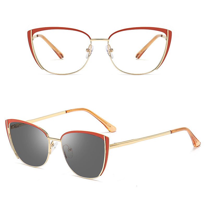 2023 New Arrivals Popular Colorful Design Intelligent Photochromic Metal Cat Eye Frame Optical Blue Light Blocking Glasses