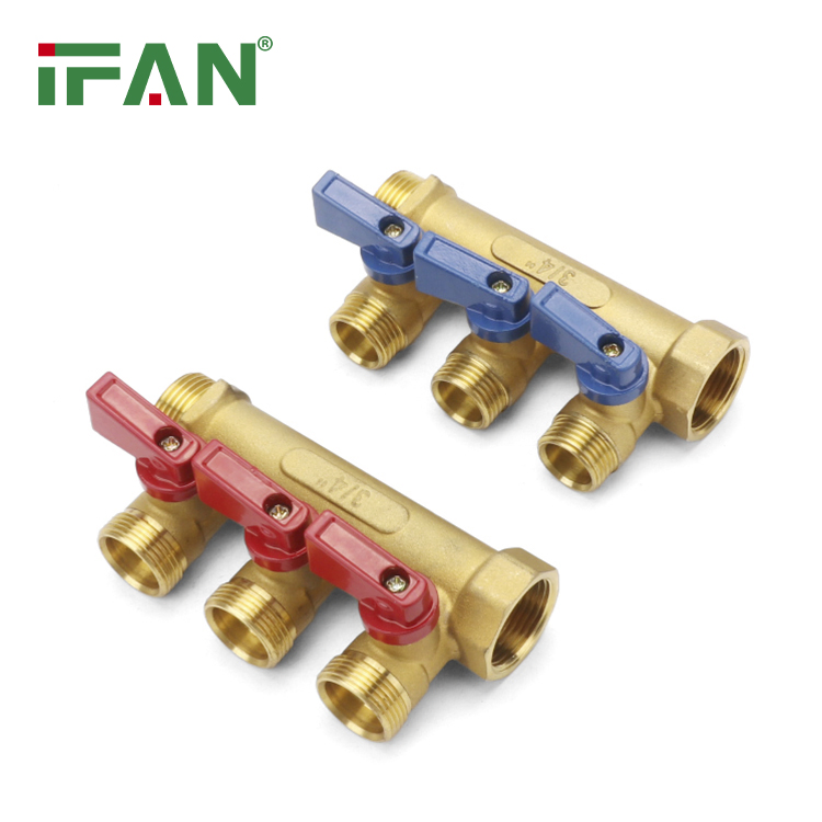 Ifan Professional Manufacture ISO15875 Floor Heating Manifold 3/4"-1" OEM Pex Pipe Manifold Yellow Brass Manifold Without Head