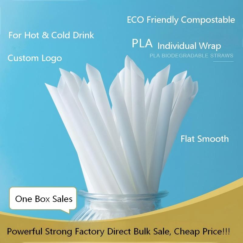 Guangzhou Power Strong Factory Wholesale Price Eco-Friendly Plant Starch Sugarcane Compostable Transparent Clear Single-Use Plastic PLA Straw for Cold Drink Cup