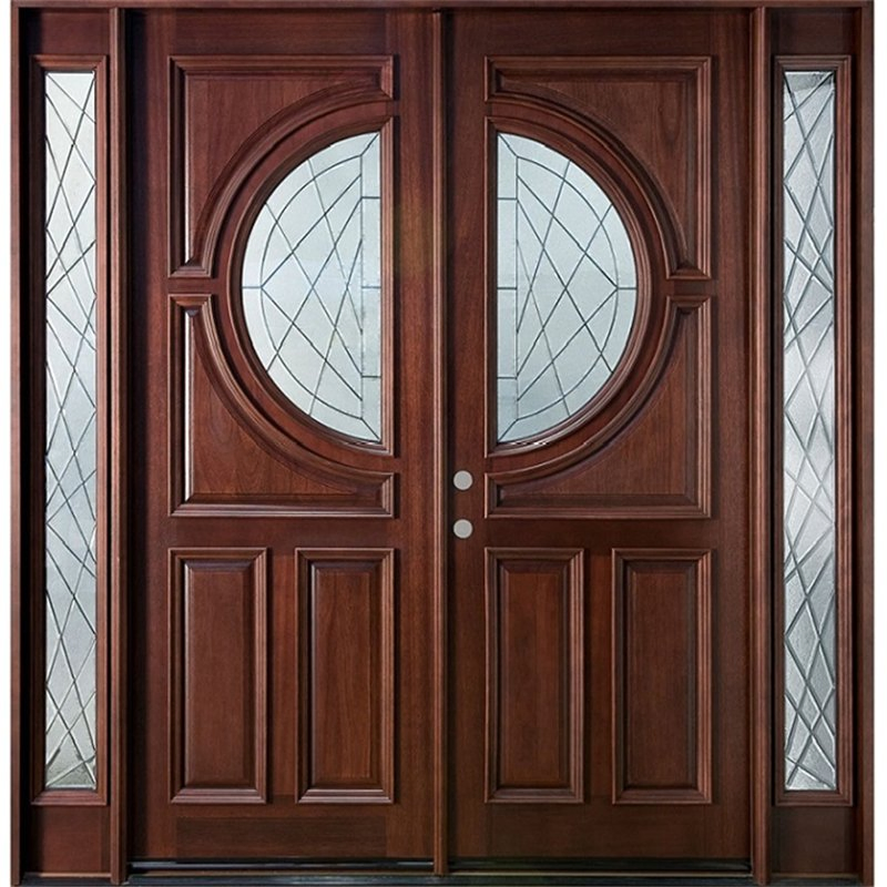 Top Selling Wooden Double Door with Glass Design for Homes Main Entrances