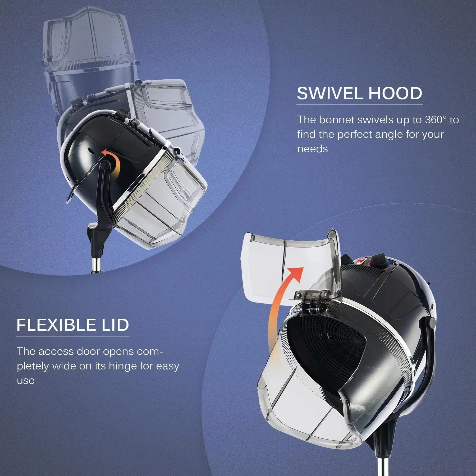 Beauty Salon equipment Professional Hairdryer Standing Rolling Base with Wheels Height Adjustable Hooded Stand up Hair Dryer