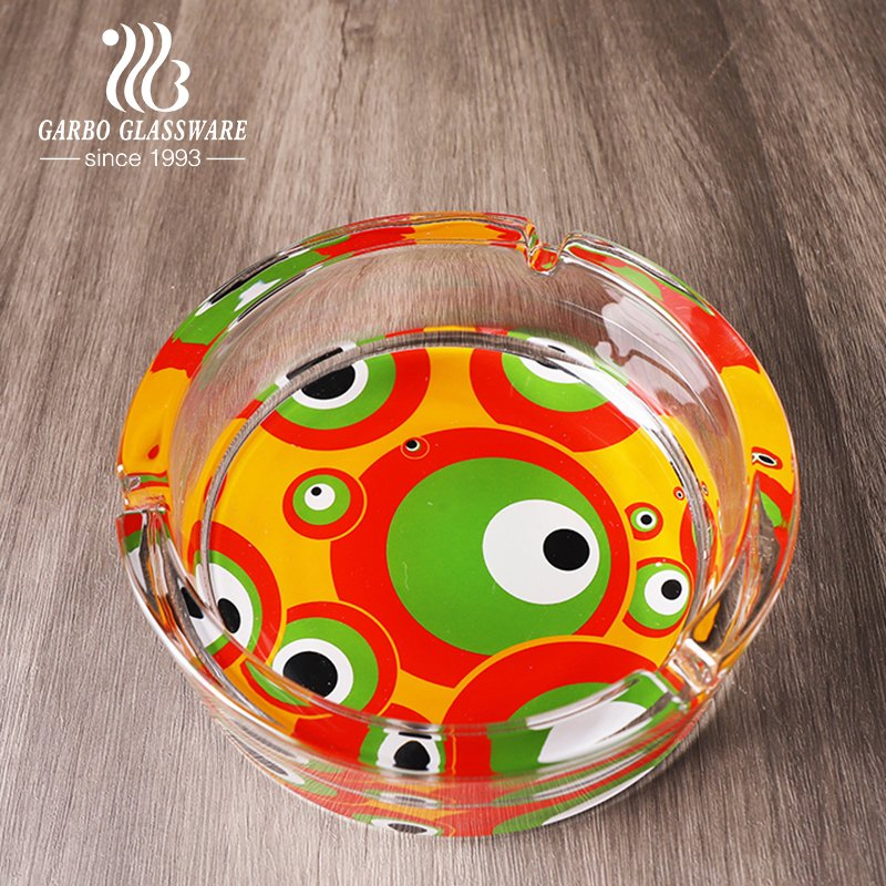 Wholesale High-White Machine-Made Customized Decal Glass Cigar Ashtray Office Smokeroom Outdoor Garden Use Water-Proof for Bar Home