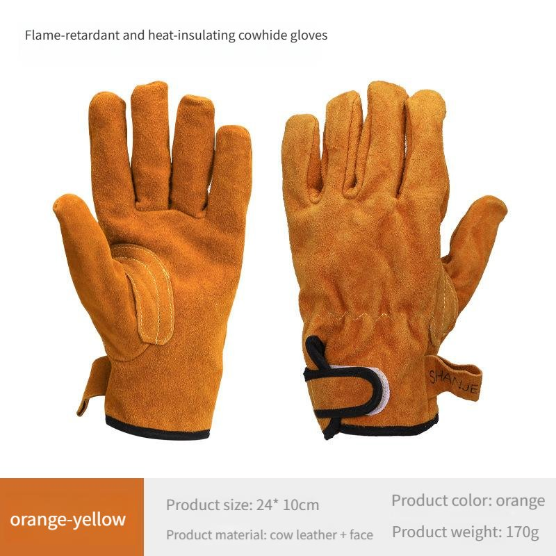 Flame Retardant and Heat-Insulating Gloves Thickened Cowhide Heat-Resistant Gloves