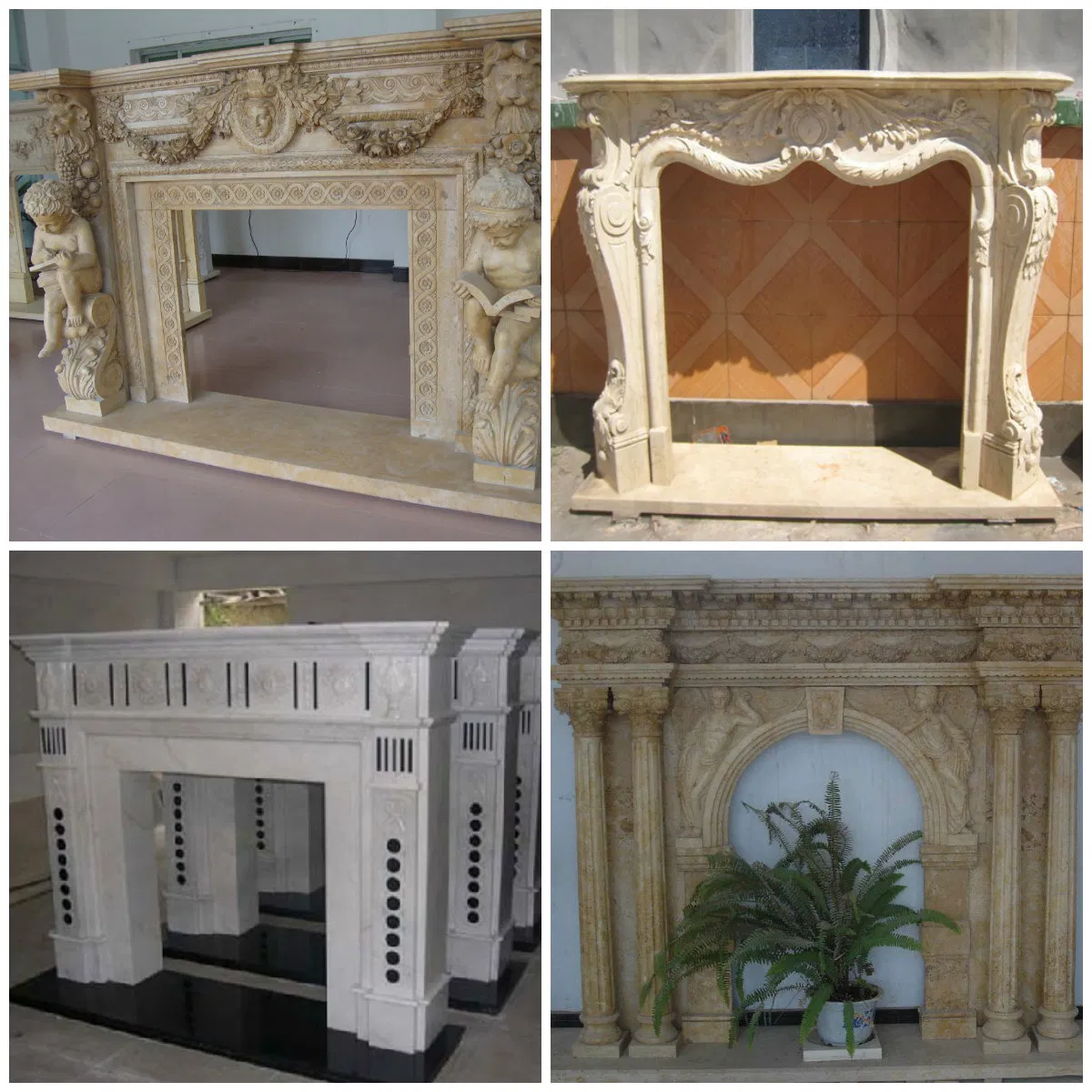 Sunny Beige Stacked Stone Limstone Marble Fireplace Home Decorative Natural Stone Mantel Marble Surround Carving Fireplace for Indoor Decoration