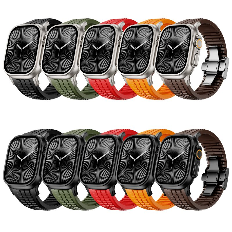 Factory Wholesale High Quality Stainless Steel Buckle Silicone Watch Band for iWatch
