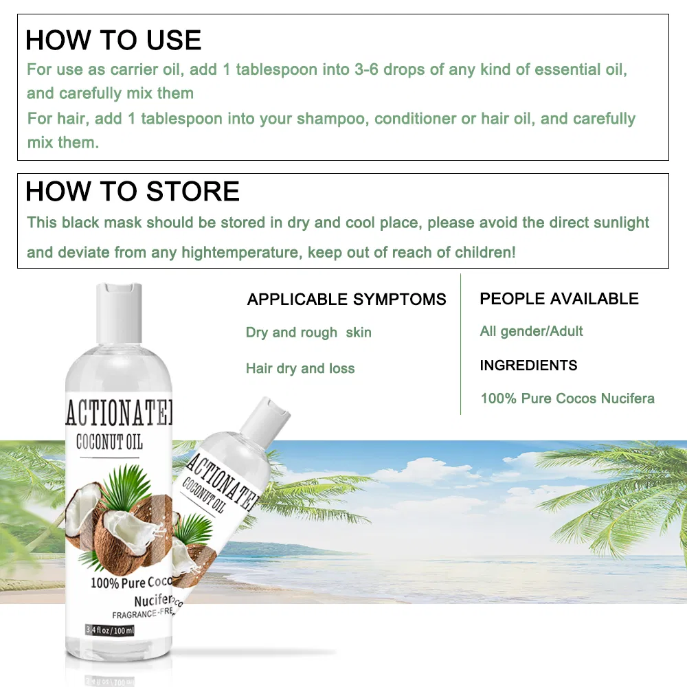 Custom Private Label Organic Fractionated Coconut Oil for Skin and Hair Care