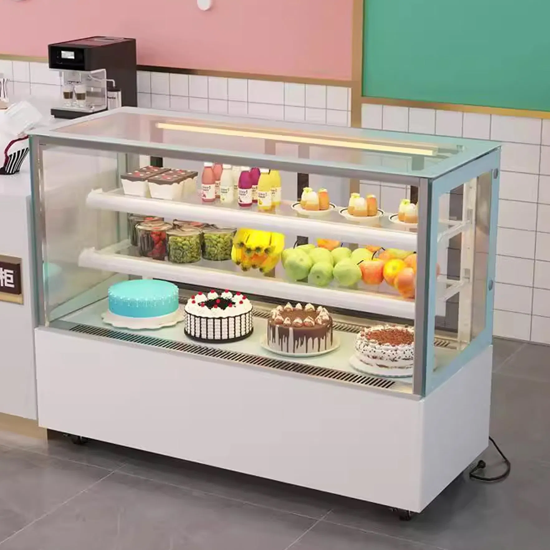 Commercial Pastry Display Fridge with Transparent Square Glass Door Dessert Showcase Counter Fridge for Bakery Shop