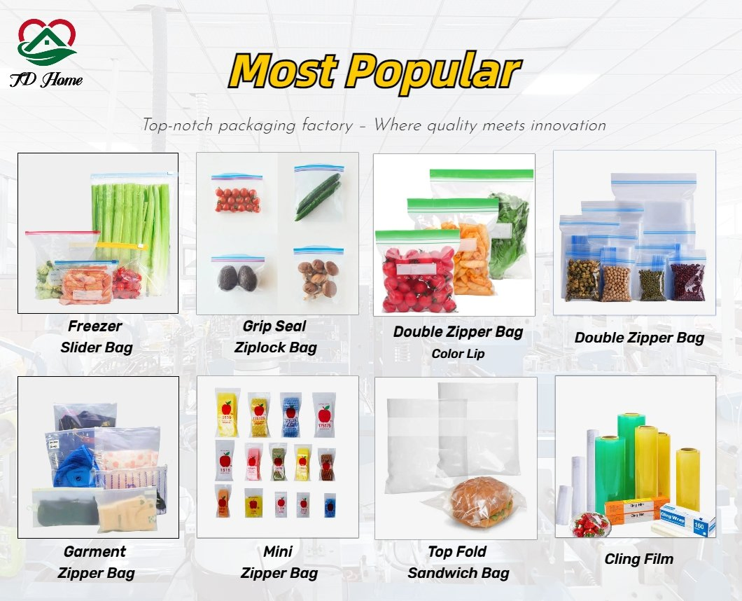 PE Food Grade Color Plastic Packaging Freezer Storage Zipper Bag Grip Seal Sandwich Self Sealing Seal Top Zipplock Bags for Fruit Snack Vegetable Candy Meat