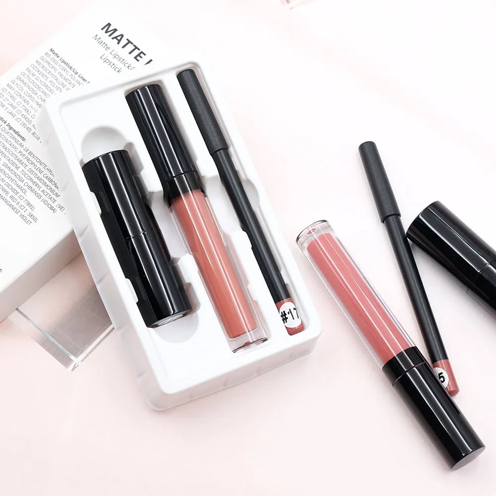 3 in 1 Lipgloss Lipliner Lip Kit Set Private Label Vegan Makeup Waterproof Matte Lipstick Lipliner Lip Gloss Lip Combo Set