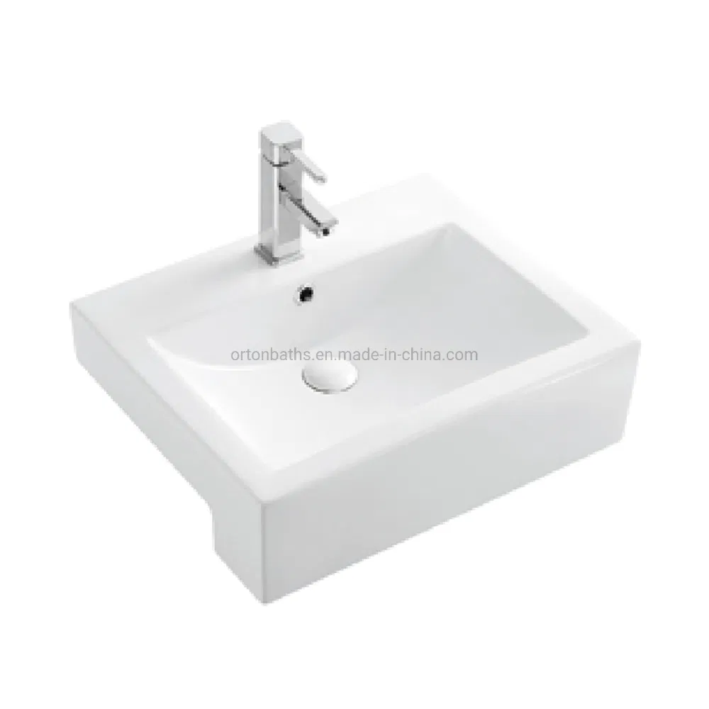 Ortonbath Bathroom Ceramic Art Square Hair Hand Salon Marble Designer Semi-Recessed Wash Basins Hand Basin Ceramic with Vanity