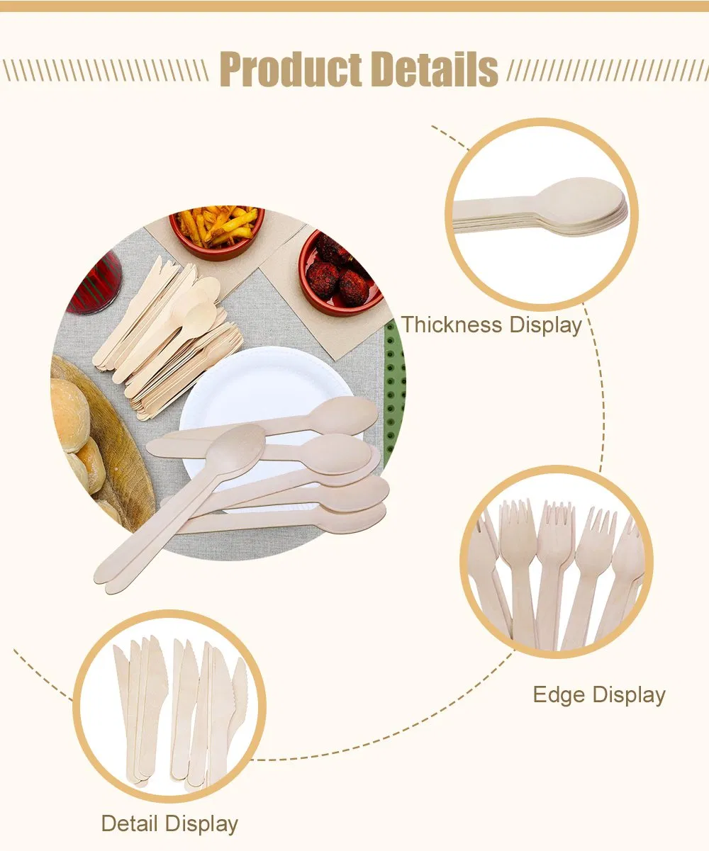 Wholesale Biodegradable Custom Disposable Eco-Friendly Birch Wood Knife, Fork and Spoon Cutlery Wooden Cutlery