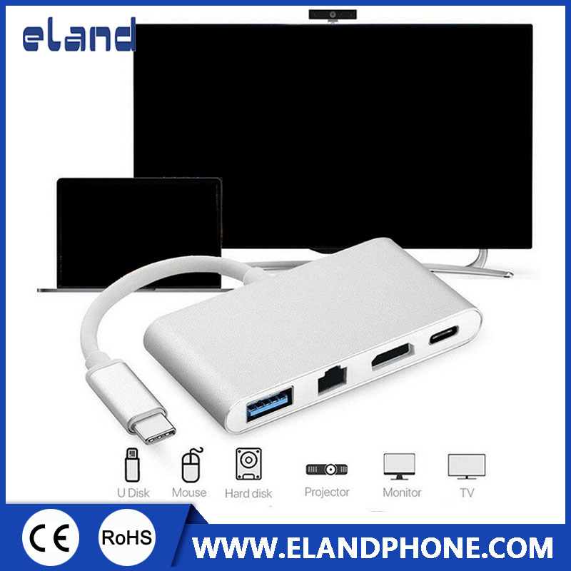 Type C to RJ45+HDMI+Pd+U3 4 in 1 Adapter
