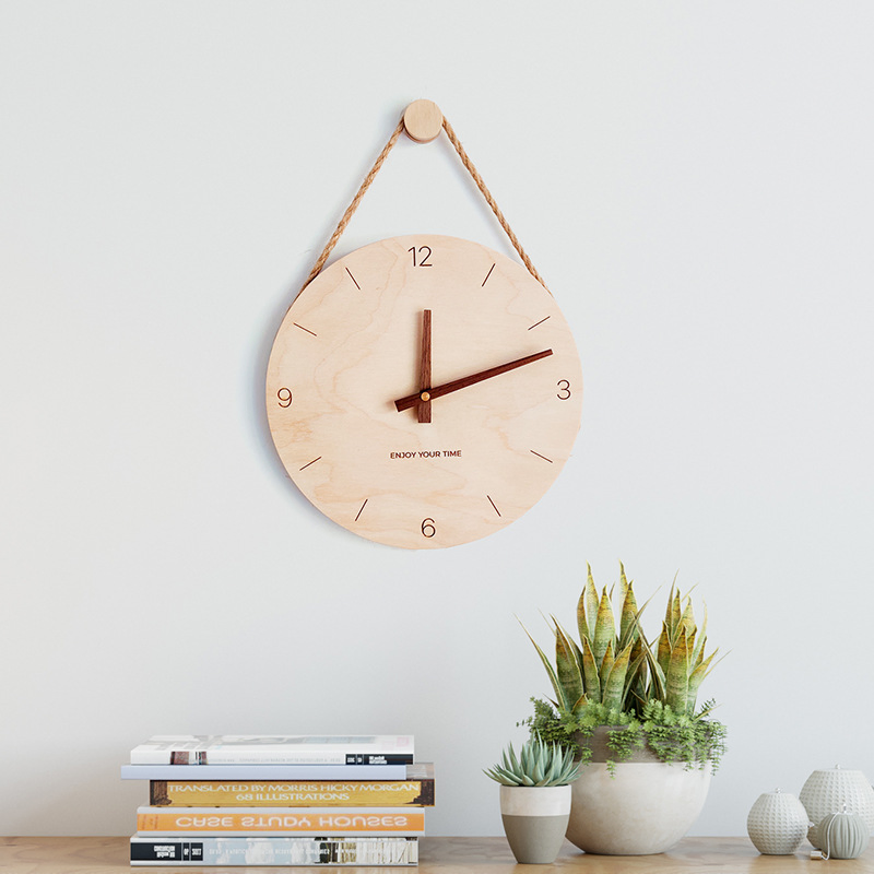 Wooden Hanging Rope Creative Living Room Wall Clock Hot Selling Clock