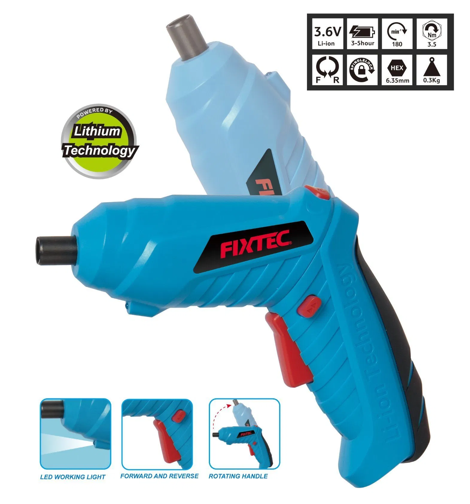 Fixtec 3.6V DC Motor Electric Cordless Screwdriver with Double Blister Package