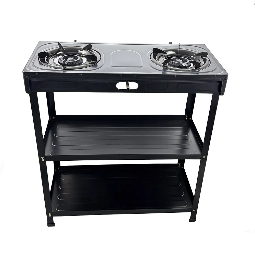 Easy to Move Free Standing Gas Cooker LPG Gas Stove with 2-Layer Shelf for Home Kitchen and Restaurants