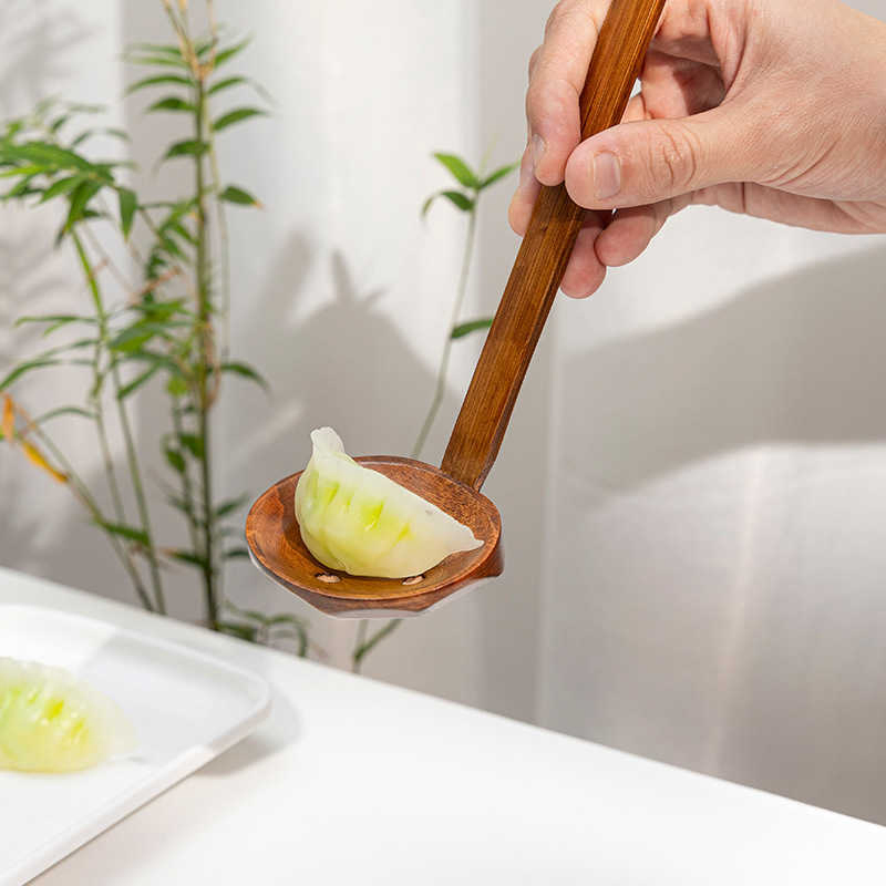 Wooden Soup Ladle Leaky Hot Pot Long Handle Spoon Household Log Cutlery
