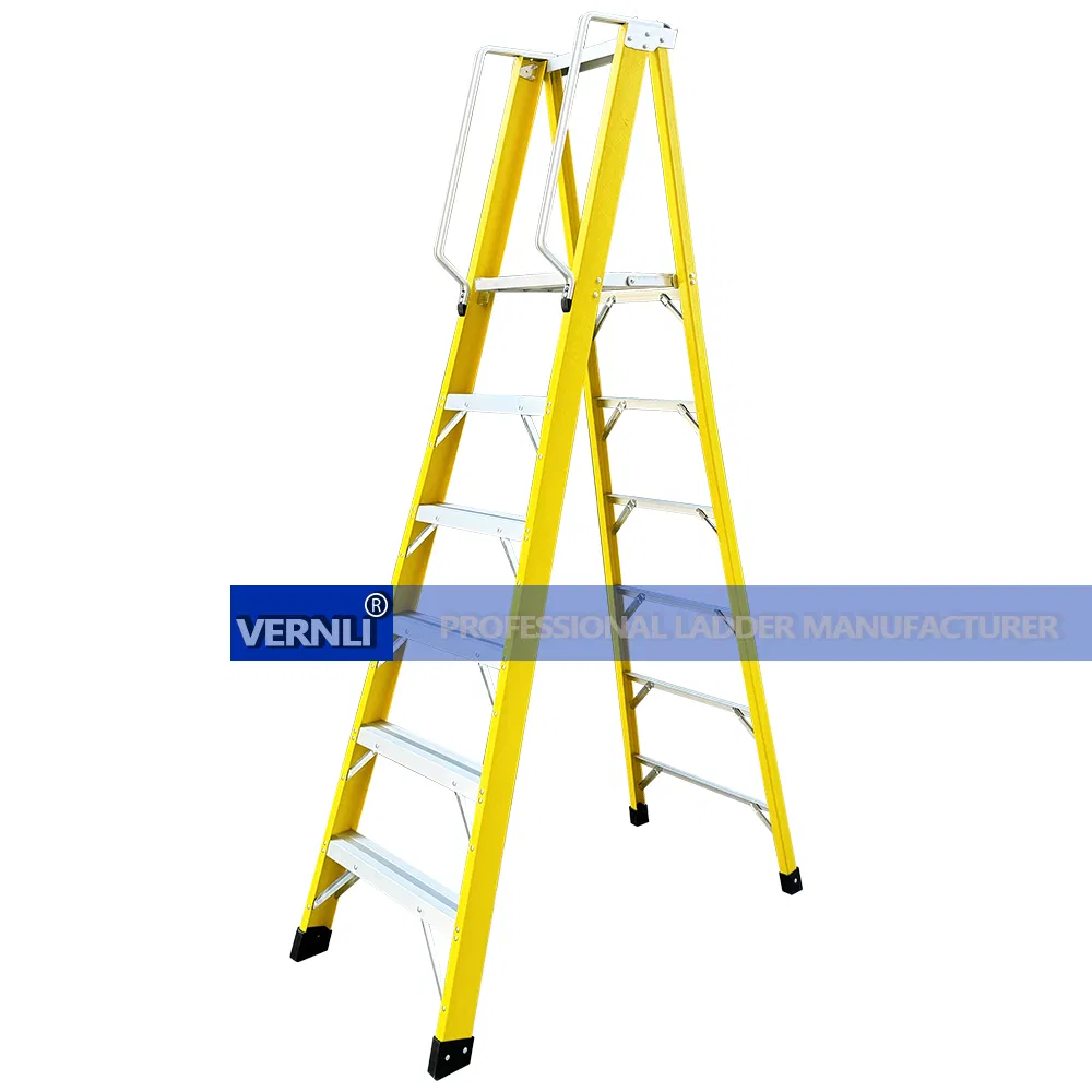 Fiberglass Rail Aluminum Step Electrician Step Foldable Ladder with Platform