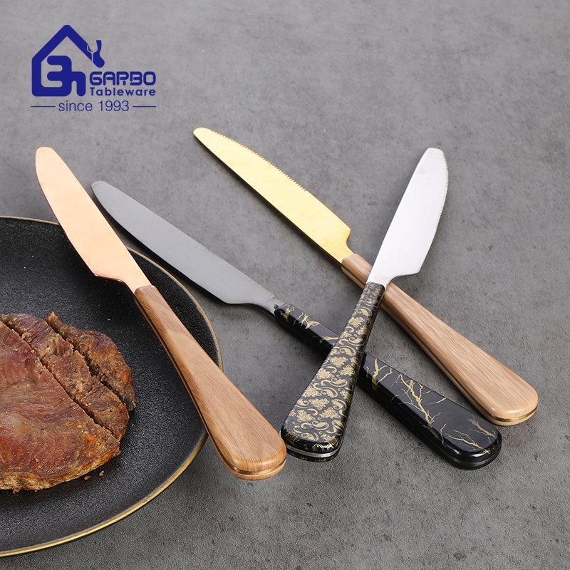 Electroplating Customized Logo Mirror Polish 410ss Dinner Knife with ABS Plastic Handle