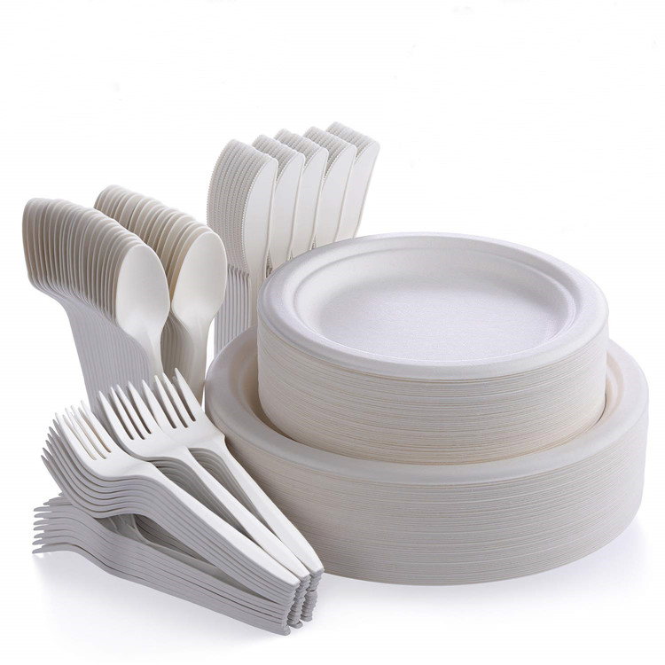 Disposable Natural Bagasse Eco-Friendly Compostable and Biodegradable PLA Cutlery Dinnerware Set