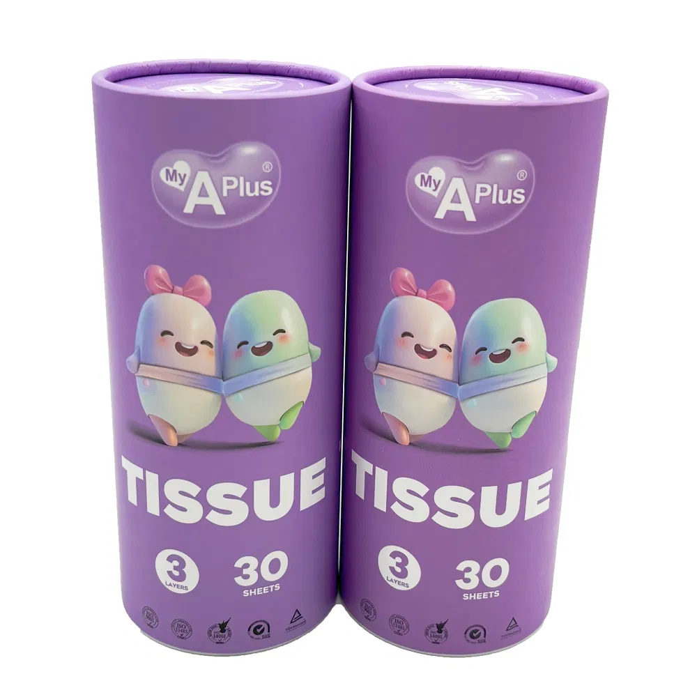 100% Virgin Wood Facial Tissue with Round Box Custom Printed Tube Tissue Paper
