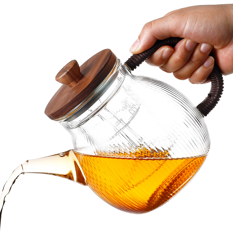 Hot Selling Glass Tea Pot Set Heat Resistant Theiere Tetera Glass Teapots with Wooden Lids