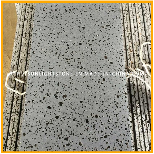 Honed Dark Grey/Black Basalt with Holes for Flooring Tiles, Basalt Tiles