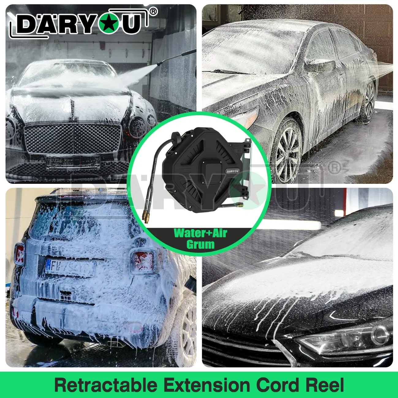 Retractable Extension Cord Reel Water/Air Hose Reel for Car Beauty