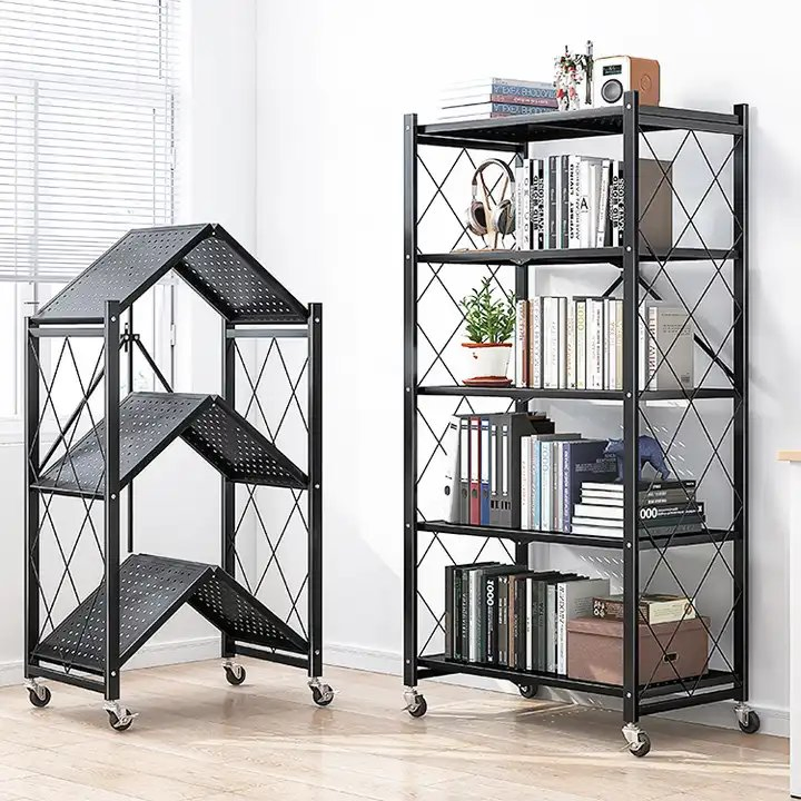 Hot Sale Space-Saving 4-Tier Foldable Metal Book Rack for Home Organization