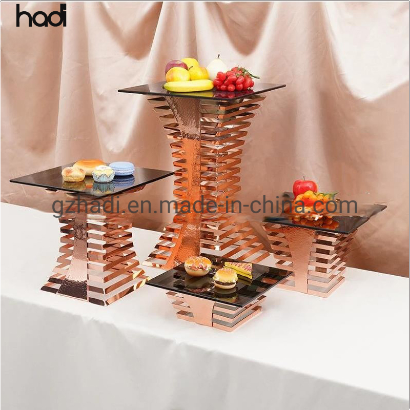 Hadi Luxury Catering Utensils Stainless Ssteel Buffet Ware Elevation Dessert Table Risers Modern Display Racks Square Buffet Food Display Stand Wedding