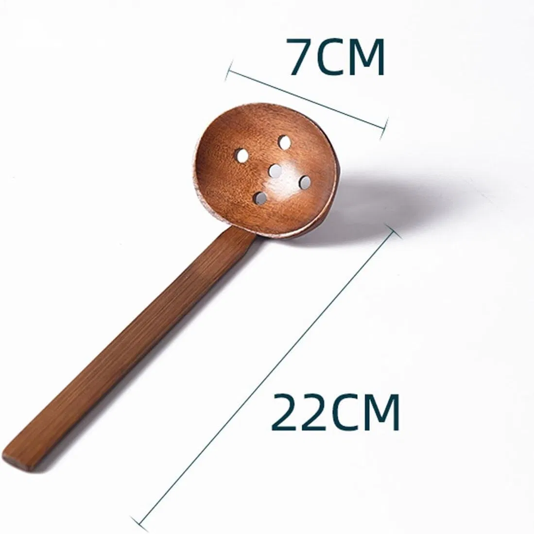 Dark Brown Wooden Long Handled Slotted Spoon