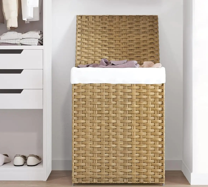 Manufacturer's Woven Storage Basket with Fabric Inside and Outside Banana Leaf Woven Storage Box Seaweed Water Hyacinth Woven Storage