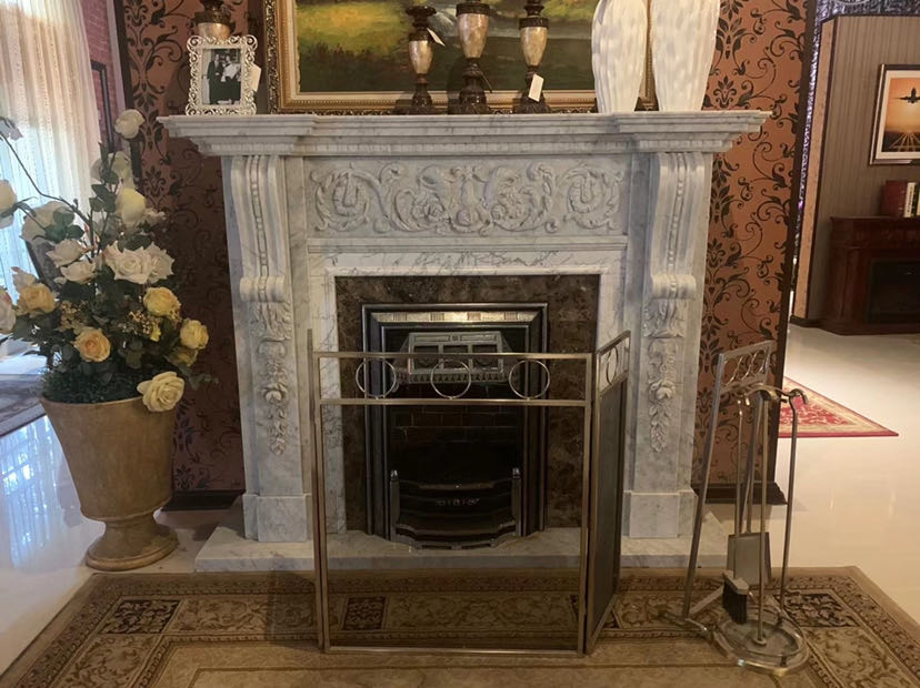 Simple and Classed White Onxy Marble Fireplace
