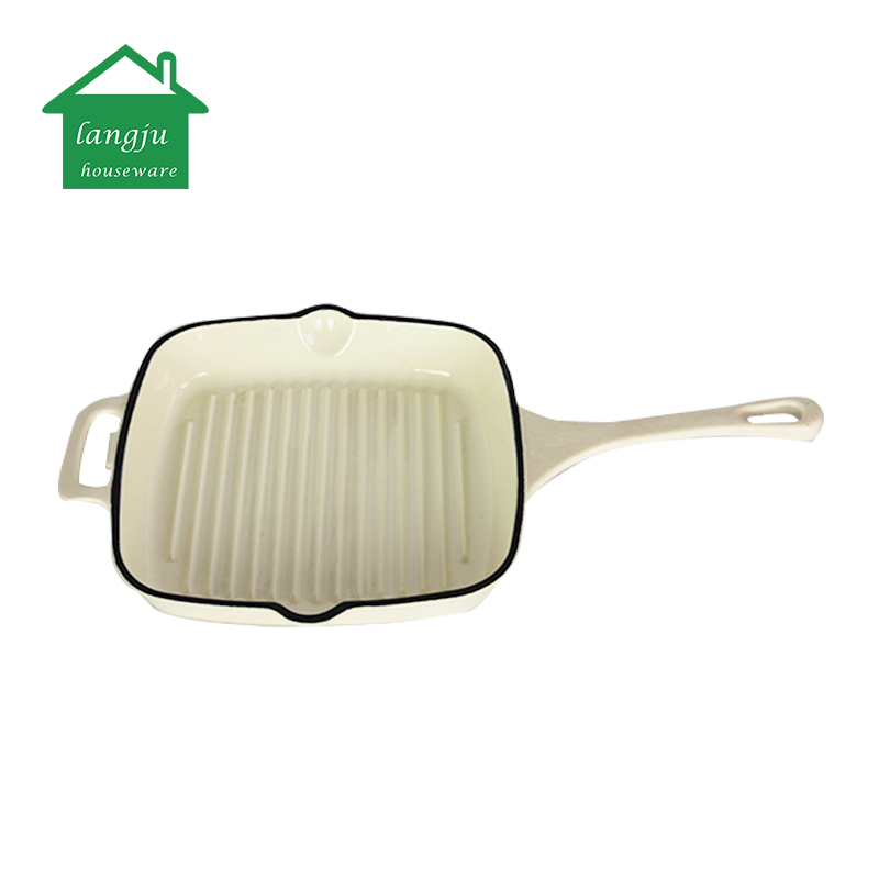 Colored Enamel Cast Iron Grill Pans with Long Handle