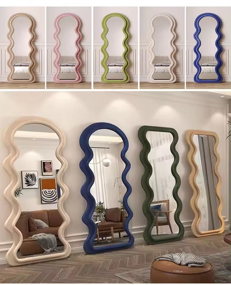 Home Decor Irregular Wavy Modern Mirrorl Full Length Floor Wavy Wall Floor Mirror