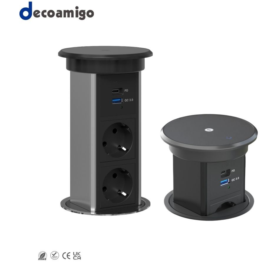 Decoamigo Customised Power Outlet Pop-up Socket Desktop Socket Kitchen Smart Plug WiFi with USB and Wireless Charging Desktop Power Socket