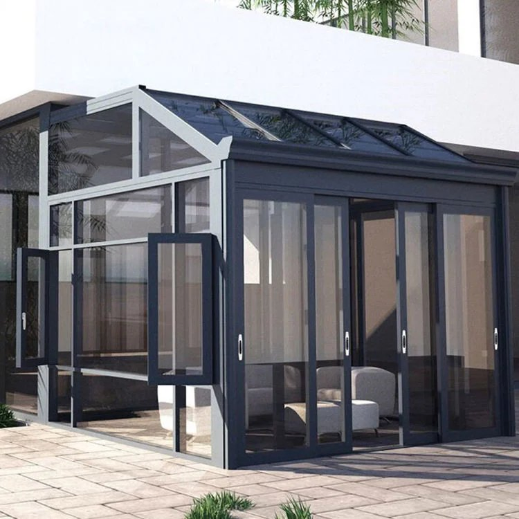 Free Standing Steel Structure Prefabricated Building Aluminium Glass Garden Veranda Sun Room