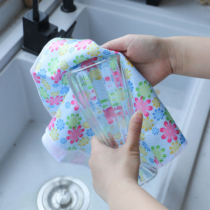 Custom Printed Lint-Free Microfiber Fish Scale Kitchen Glass Mirror Cleaning Towel