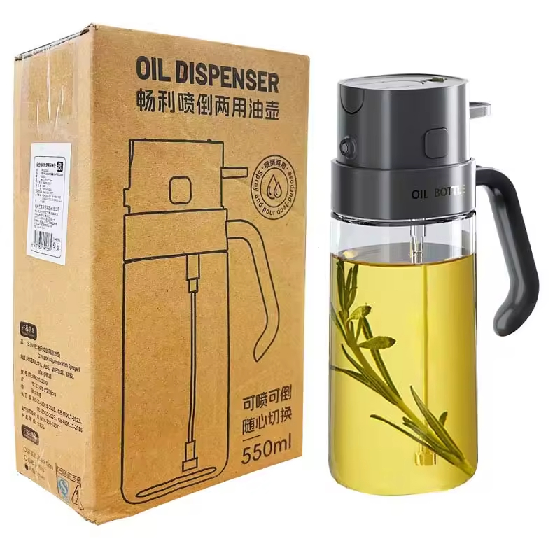 Wholesale Wine Vinegar Soy Sauce Salad Sprayer 470ml&550ml Glass 2 in 1 Spray Bottle Oil Dispenser for Fryer Kitchen BBQ Popcorn Oil Sprayer