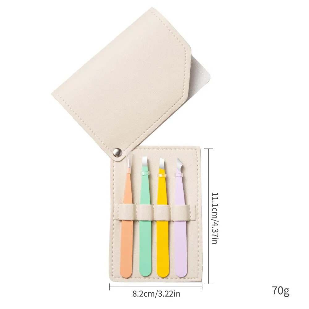 4PCS Manicure Makeup Tool Kits Beauty Tweezer Facial Eyelash Clip Set Eyebrow Tweezers with Leather Case