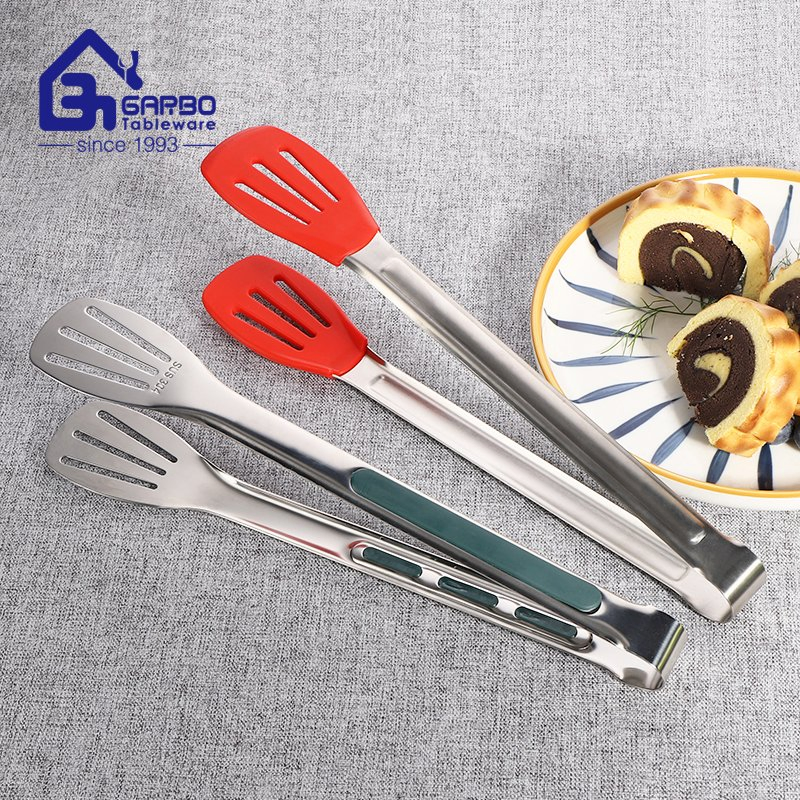 Stock Hot-Sale Food Grade Safe 304 Stainless Steel Utensil Silicone Food Tong