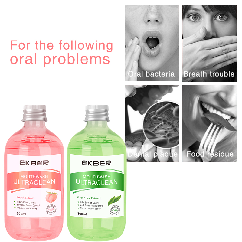 Wholesale Ekber Peach Green Tea Flavor Powerful Cleaning Effective Oral Treatment Bad Breath Control Mouthwash