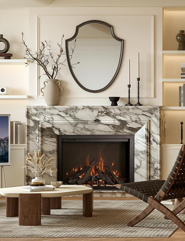 Classic Modern Design Indoor Home Decor Hand Carved Natural Stone Italian Arabescato Marble Fireplace Mantel