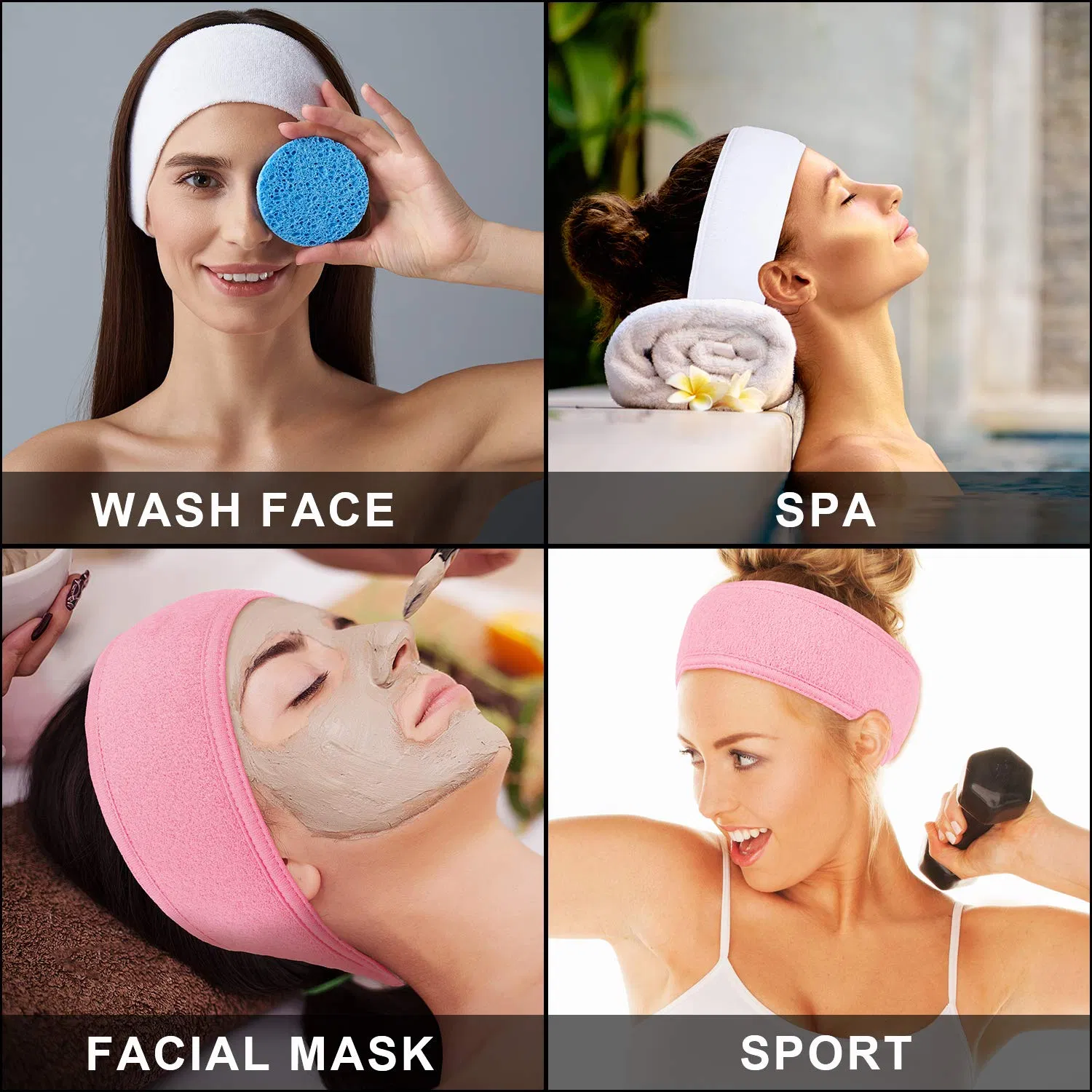 3 PCS SPA Facial Headband Make up Wrap Head Terry Headband Adjustable Towel