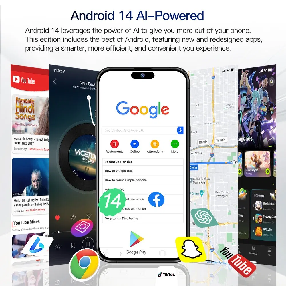 10 Years+ Factory High Pixel 50+108MP 256GB 8000mAh Duail SIM I15 PRO Max Smart Phone